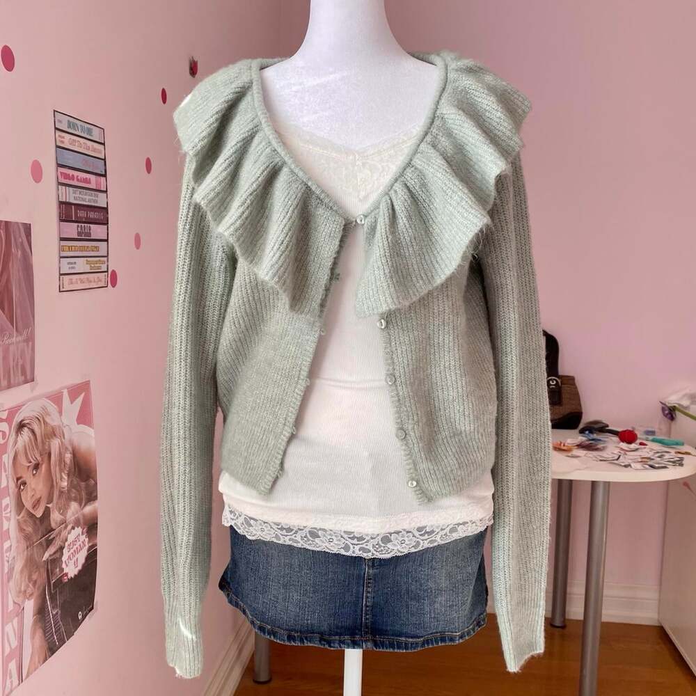 light green ruffle cardigan